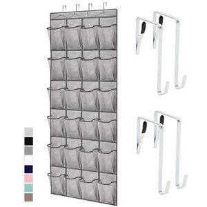 Over the Door Shoe Organizer 24 Mesh Pockets Hanging Closet Storage Rack Gray
